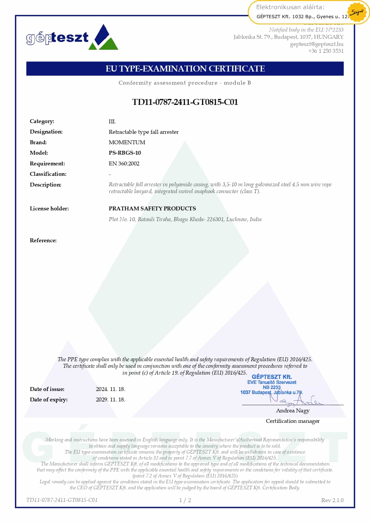 Registration Certificate